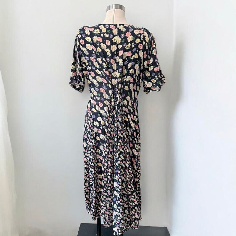 La Cera Black Maxi Dress XL Button Down Floral 1990s VTG Vintage - Picture 3 of 7